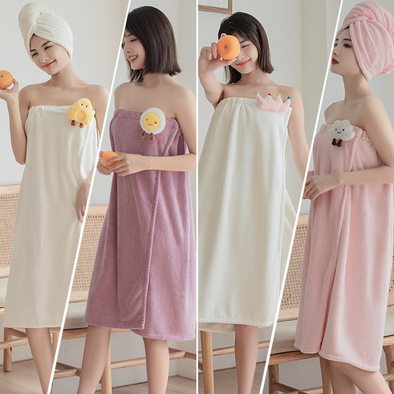 2025 New Cartoon Wearable Bath Towel Dress Coral Fleece Wrap for Women Quick Dry Plush Bathing Gown