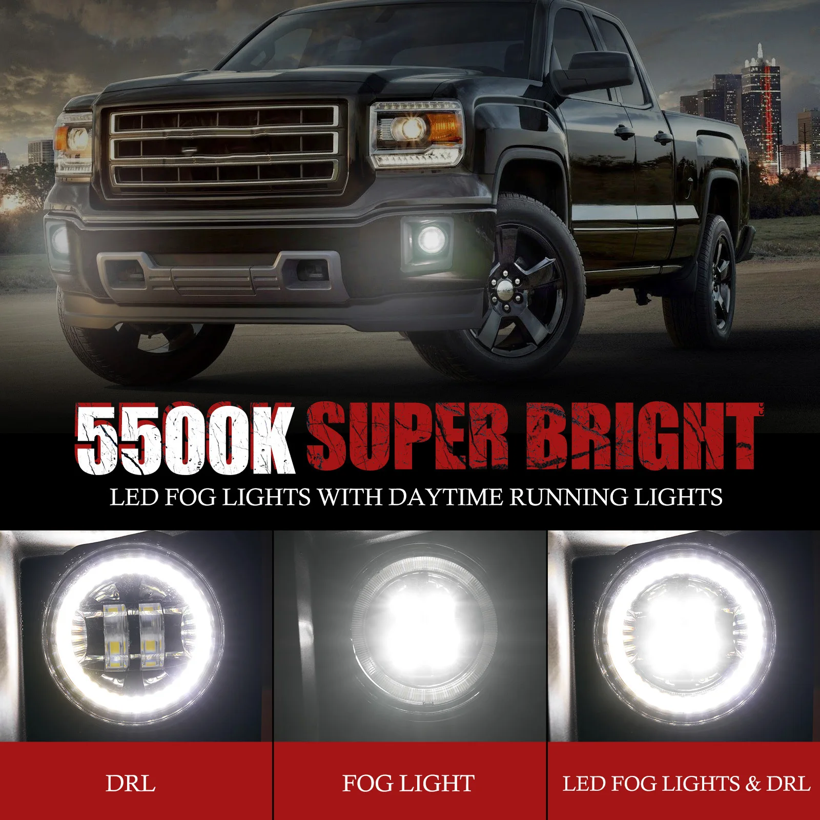 GMC 시에라 1500 LED 안개등 교체 전구, 주간 주행등, 5500K