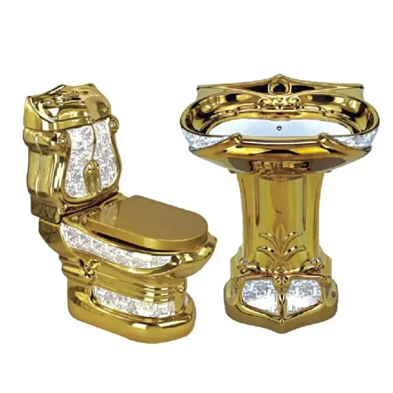 Royal style custom decorative bathroom luxury gold toilets