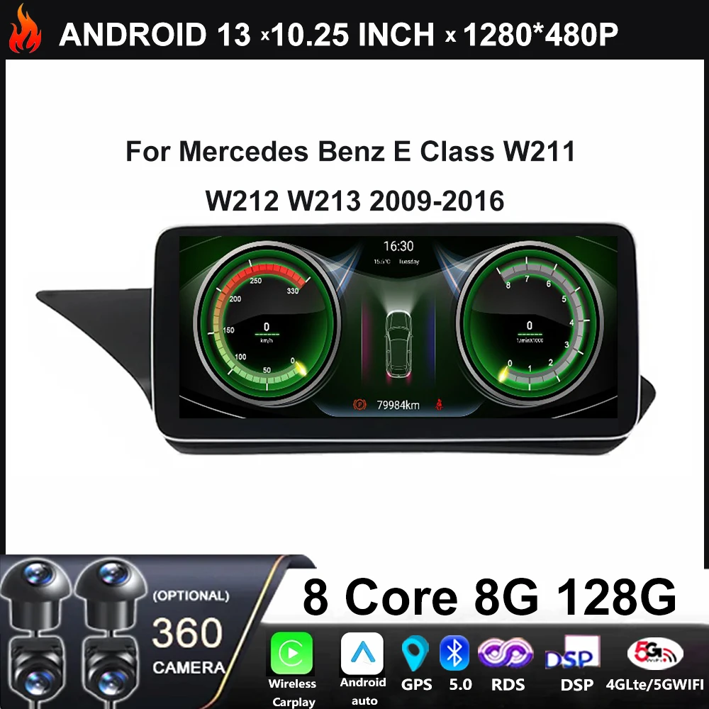 

10.25 Inch Car Radio Multimedia PlayerAuto Android 13 Carplay GPS Navigation For Mercedes Benz E Class W211 W212 W213 2009-2016