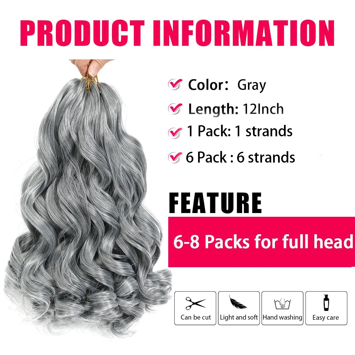 Capelli Ricci Francesi per Intrecciare, Extension Sintetiche Ondulate e Voluminose da 12/16/20/22 Pollici - immagine 4
