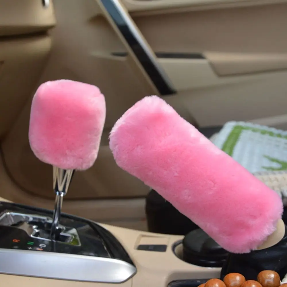 1 Pair of Soft Plush Handbrake Cover Set Plush Thickening Car Handbrake Cover Replaceable Warm Grip Covers