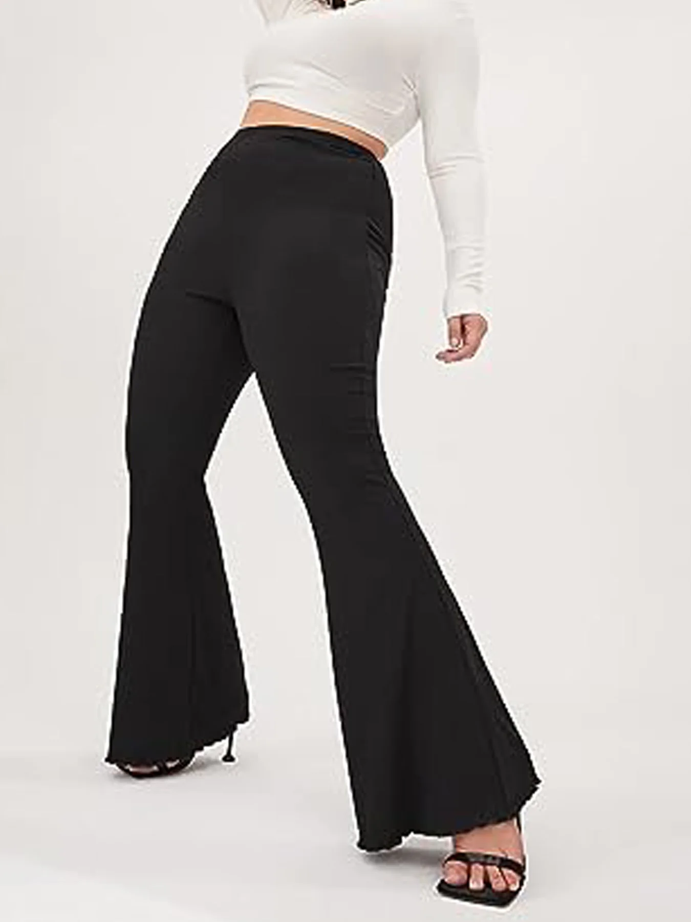 Description Picture 4 of itemSpring and summer new women plus-size business tooling style style draping design solid color bell bottoms and pants