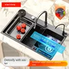 Stainless Steel Waterfall Kitchen Sink Extra Large Single Slot With Chopping Board Rack Multifunctional Dishwashing Wash Basin 1