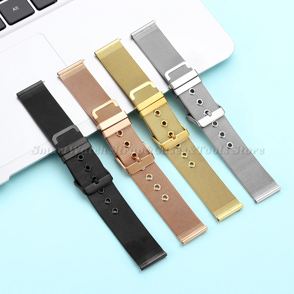 Elegant Silver Milanese Mesh Stainless Steel Watch Strap with Pinhole Buckle