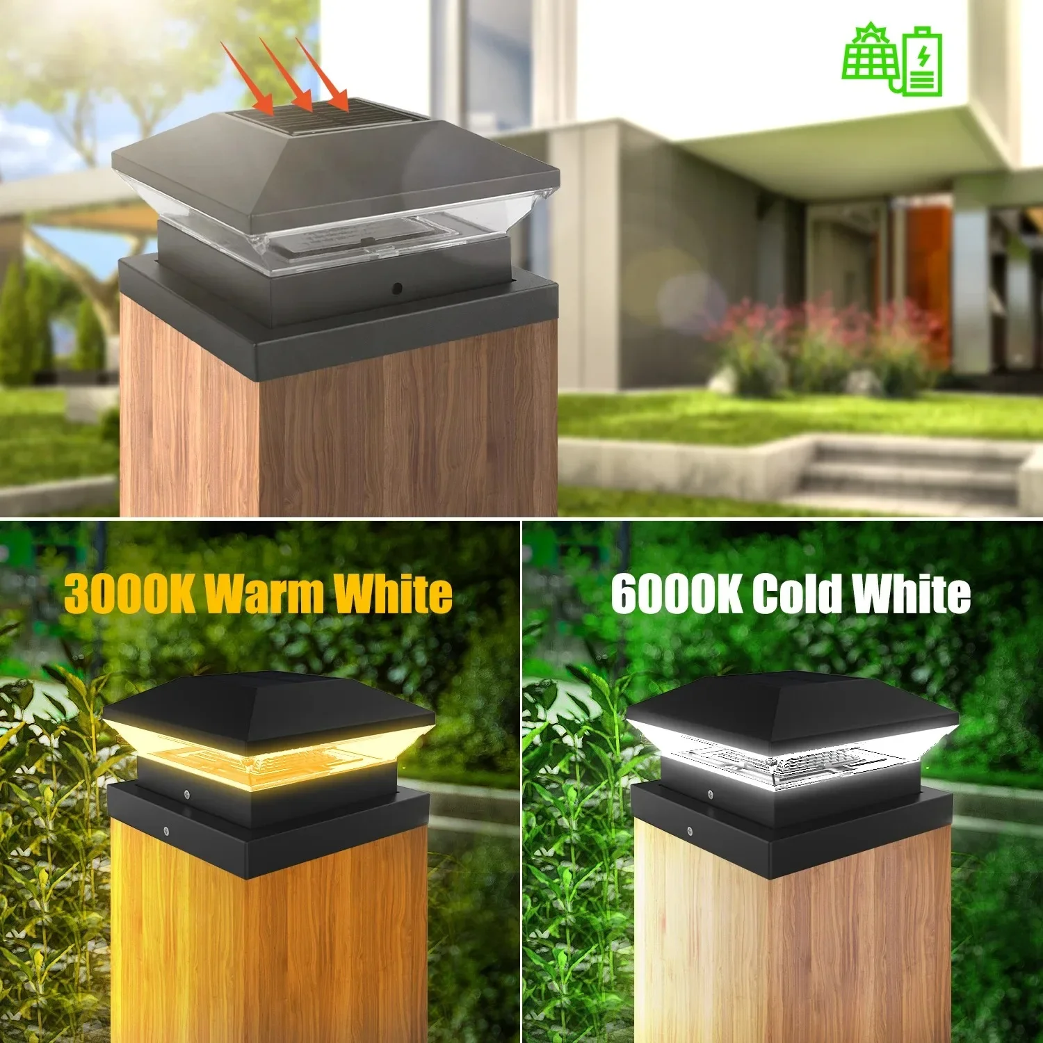 1-4PCS Solar Post Lamp 3000K/6000K Outdoor Garden Fence Pillar Head Light For Villa Gate Landscape Decoration IP65 Column Lamp