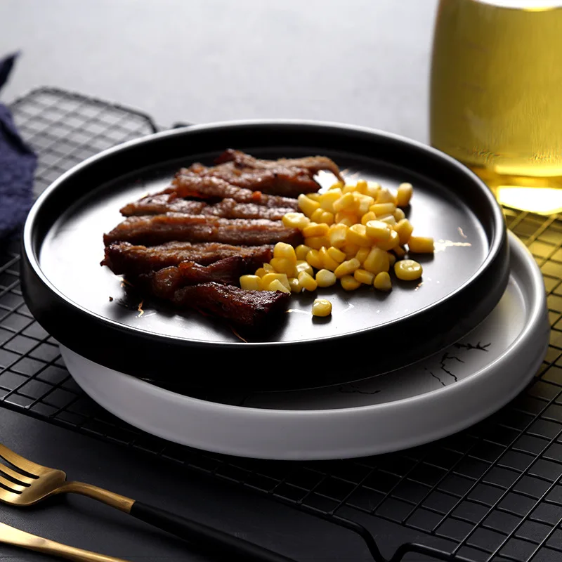 European Marble Ceramic Plate Round Western Steak Plate Home Cooking Dishes Hotel Restaurant Tableware Sundries Storage Tray New 2