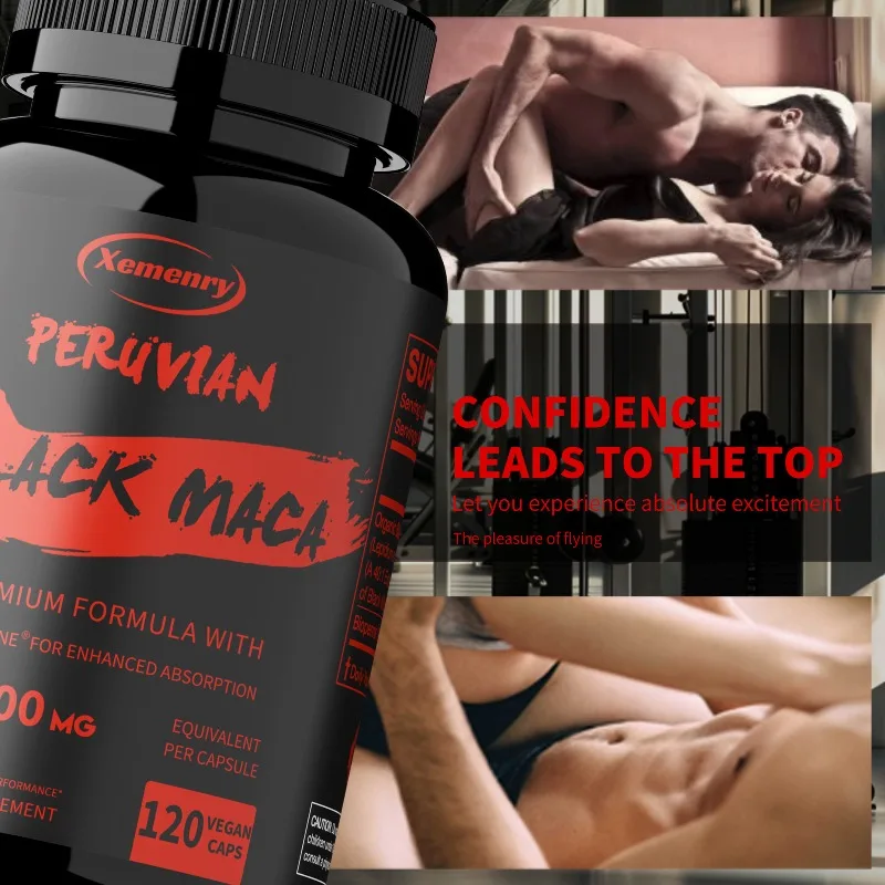 Black Maka Root Capsules Men Energy Endurance and Vitality Booster Builds Muscle Strength and Drive