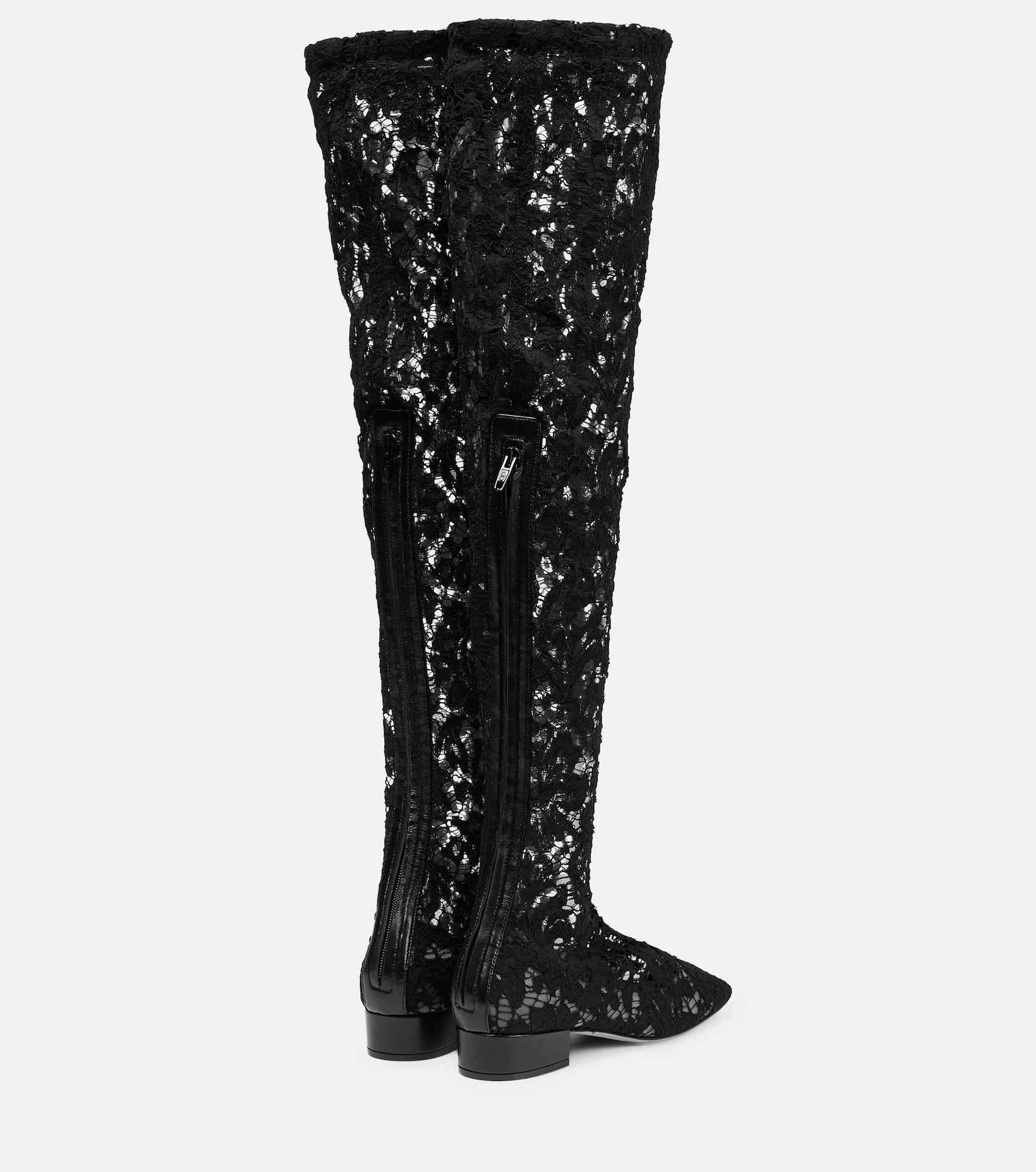 2023 Foreign Trade New Square Head Sexy Lace Flower Low Heel Back Zipper Knee Length Boots Large Women's Boots