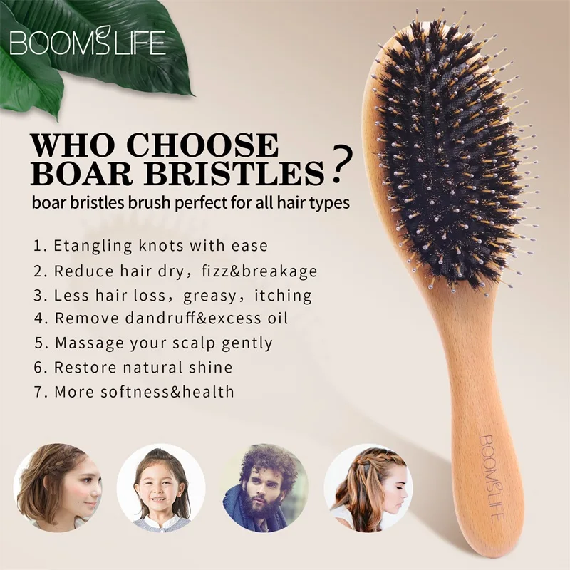 Boar Bristle Hair Brush Women Combs for Hair Anti-Static Scalp Massage Comb Wood Hair Brush for Curly Thick Long Hair Detangler 4