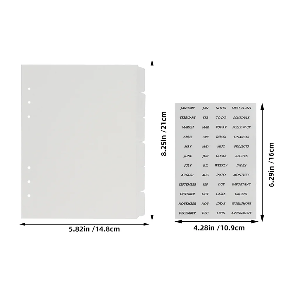 A5 Divider Tabs With Monthly Stickers 6-Hole Round Ring Transparent Pp Insertable Dividers For Loose Leaf Notebook Binder