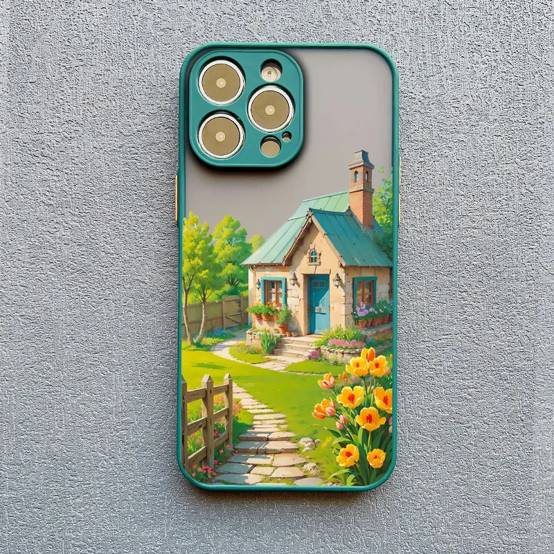 Urlaub Villa Haus Szene Landschaft Telefon Fall für iPhone 17 16 12 13 14 11 15 Pro Max Mini Plus XR XS X Cartoon Landschaft Fall – Detail 7
