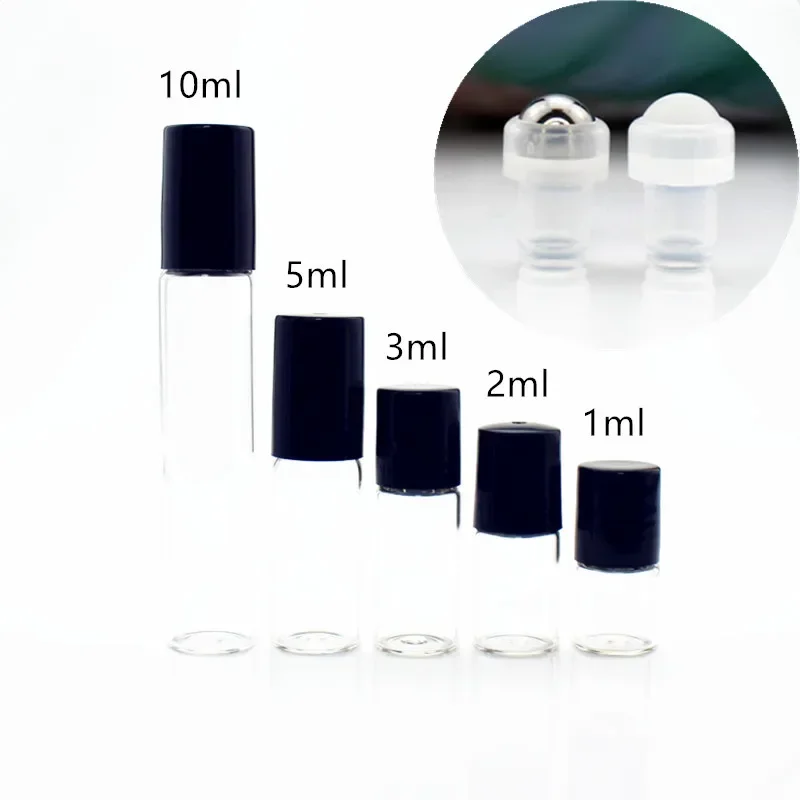 Perfume Bottle 20/50pcs 1ml 2ml 3ml 5ml 10ml Transparent Glass Roller Bottles Clear Essential Oil Vials with Stainless Steel Roll On