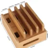 Simple Phone Tablet Stand Charging Organizer Box Partitioned Large Capacity Natural Bamboo Smooth Polished Safe To Touch Storage 6