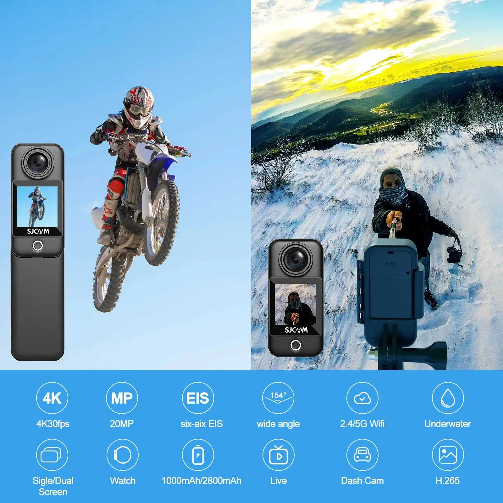 SJCAM C300 Pocket Action Camera 4K/30FPS Long Battery 6-Axis GYRO Stabilization 5G WiFi Remote Webcam Sport DV Shooting Cam 4