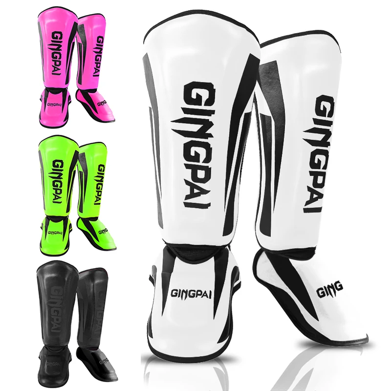 

One Pair High-Quality PU Leather Boxing Shin Guards Ankle Protector MMA Muay Thai Training Leg Warmers Light Kicking Shin Pads