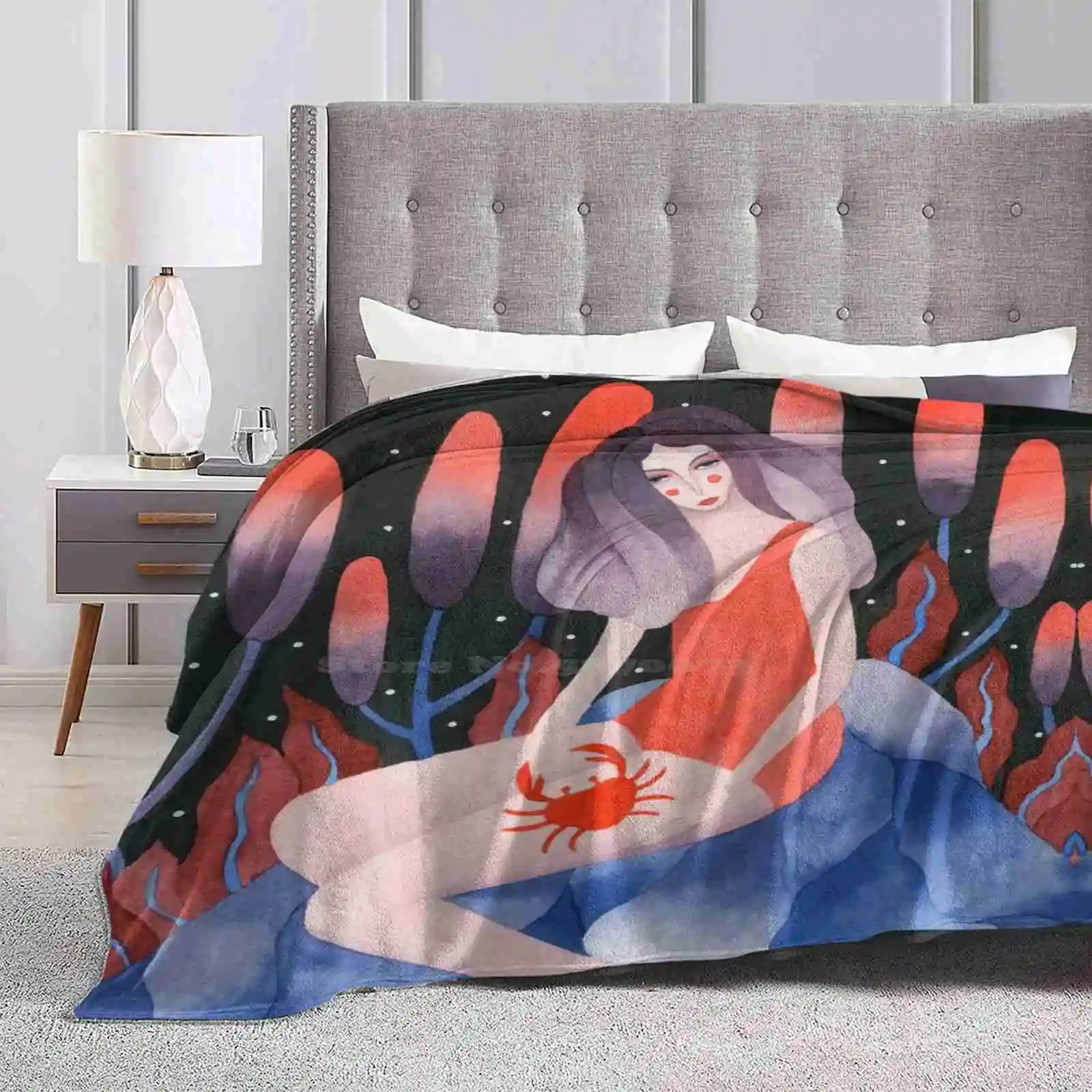 

Астралогическая иллюстрация рака зодиака, новинка, распродажа, Фланелевое мягкое одеяло с принтом на заказ, Астрология для рака, знаки зодиака, Таро будущее