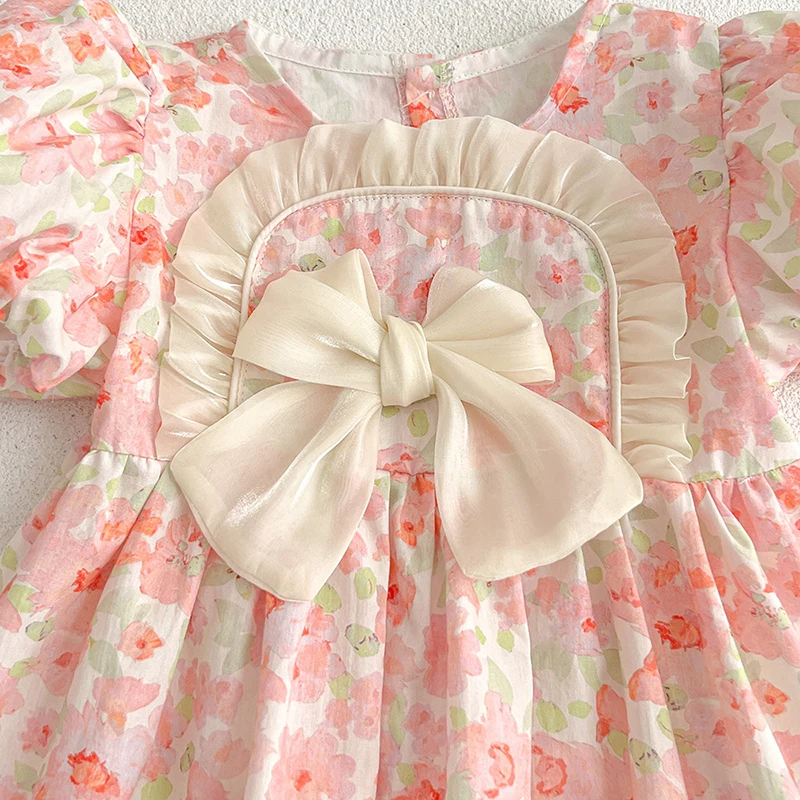 Summer Kids Baby Girls Short Sleeve Sisters Printing Dress Infant Rompers Baby Girls Sweet Princess Children Clothes Dress 5