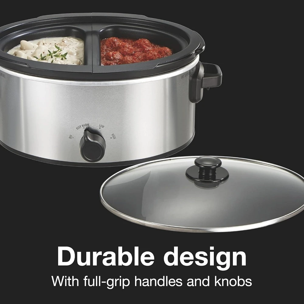 Double Dish Slow Cooker with 6qt Crock and Dual 2.5qt Nonstick, Dishwasher Safe Pot, Slow Cooker 6