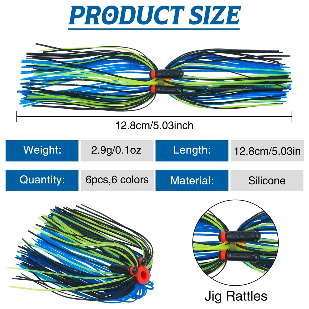 Silicone Jig Skirts Fishing DIY Rubber Fishing Jig Lures, 12/24 Bundles 50  Strands Spinnerbaits Replacement Fishing Skirts Multiple Color Spoon Blade