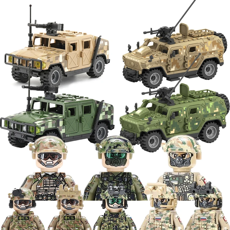 

City Police Russian Special Forces Commando Figures Building Blocks Army Soldiers Alpha Armor Car Military Weapons Bricks Toys