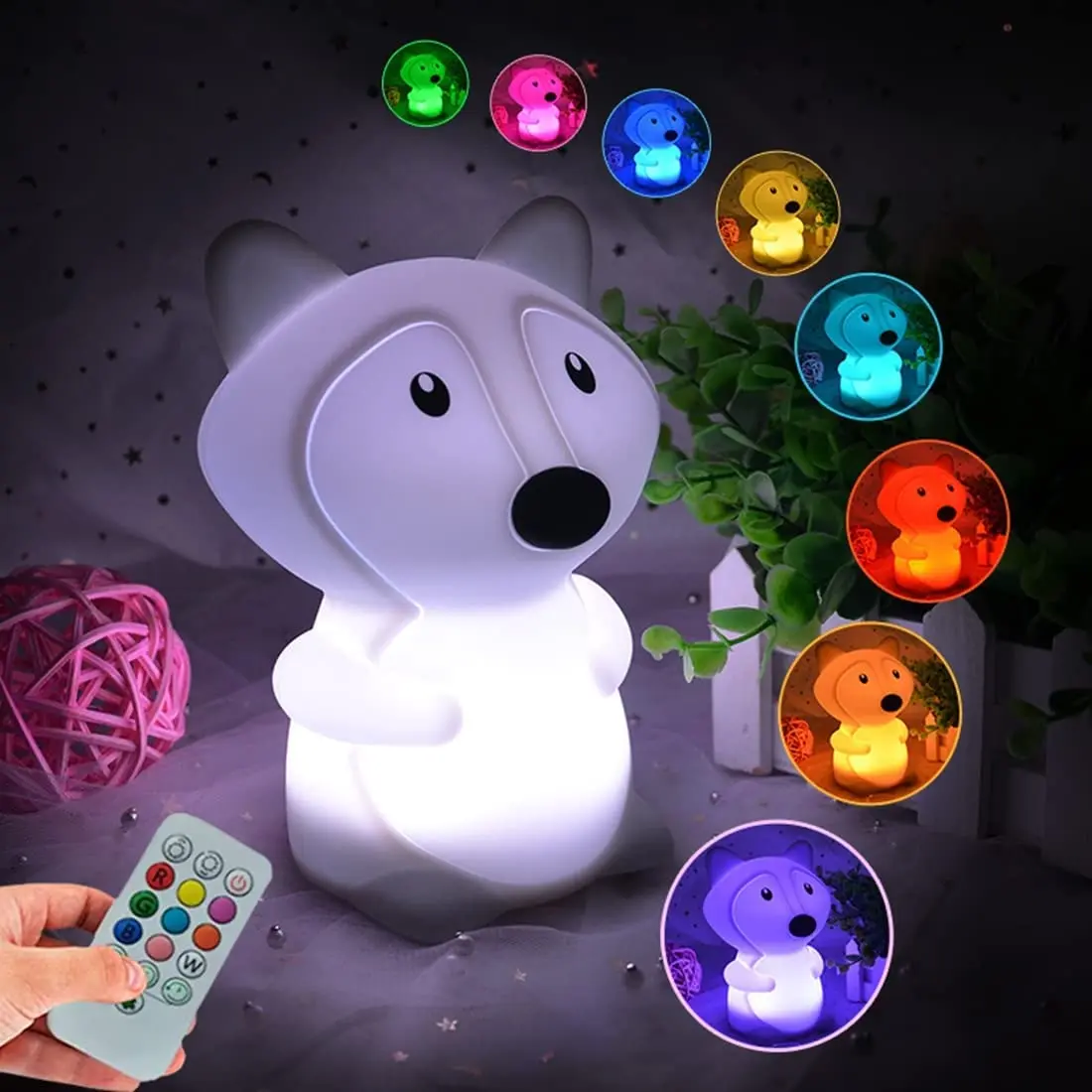 

Touch Remote Control Fox Night Light USB Rechargeable Silicone Nursery Lamp Kids Night Light Kawaii Bedside Lamp For Kids Room
