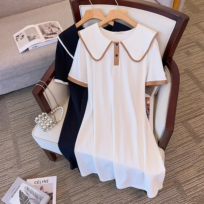 

Extra Large Women Cotton Dress Summer Big Size Women Clothing Women Mid Length Polo Dresses 100/150kg 6XL 7XL Vestidos De Mujer