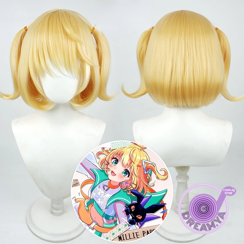 

Millie Parfait Cosplay Wig NIJISANJI Vtuber Golden Yellow Short 35cm Synthetic Hair Heat Resistant Halloween Role Play Party