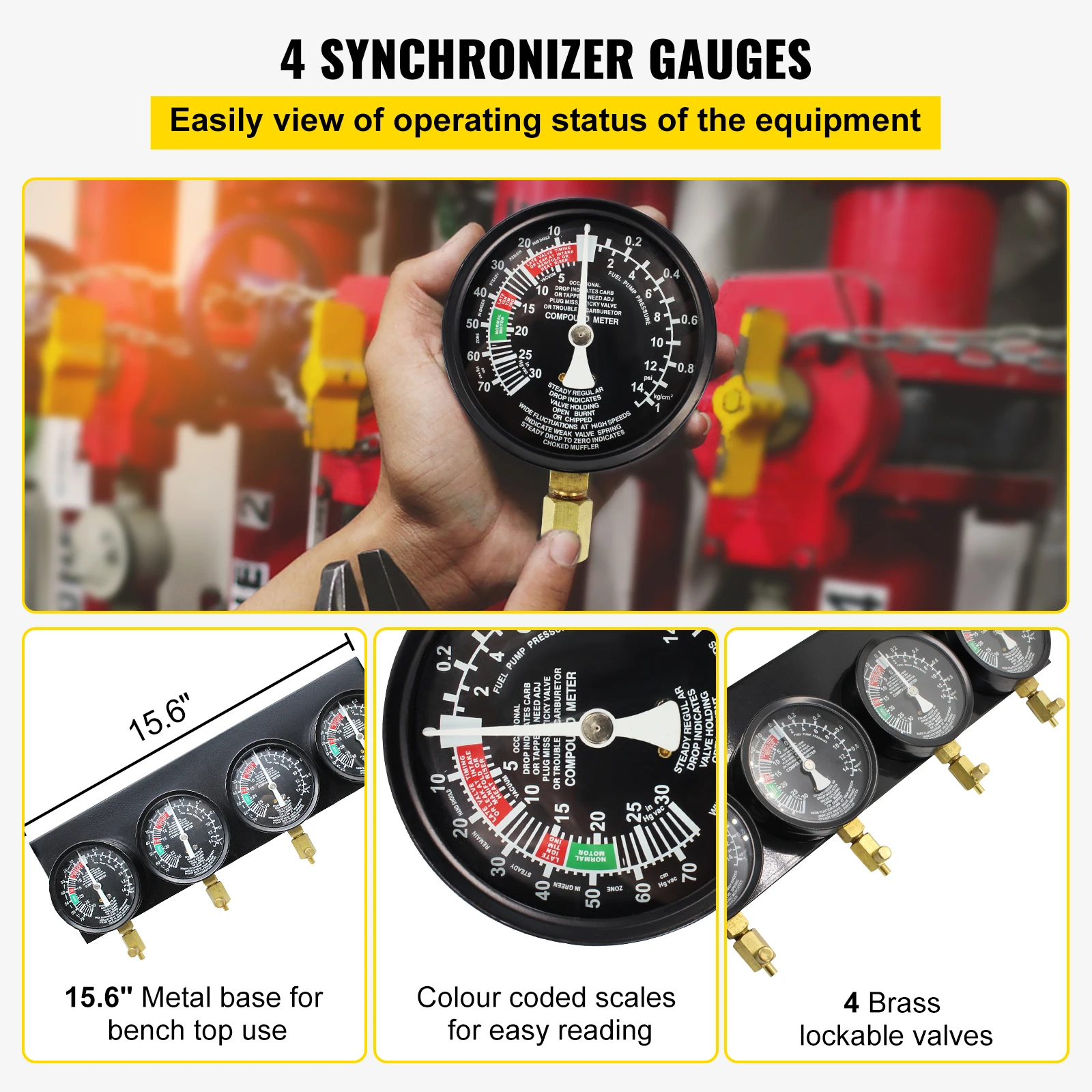 4-Gauge Motorcycle Carburetor Synchronizer Vacuum Balancer Kit 3