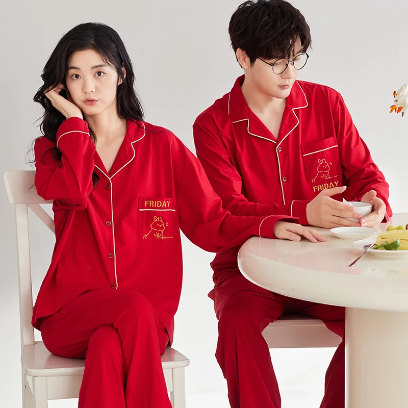 

2023 New 100% Cotton Homewear For Couples Autumn Big Size Men Pijamas Set Women Nightwear pijama mujer pyjamas men Dropship