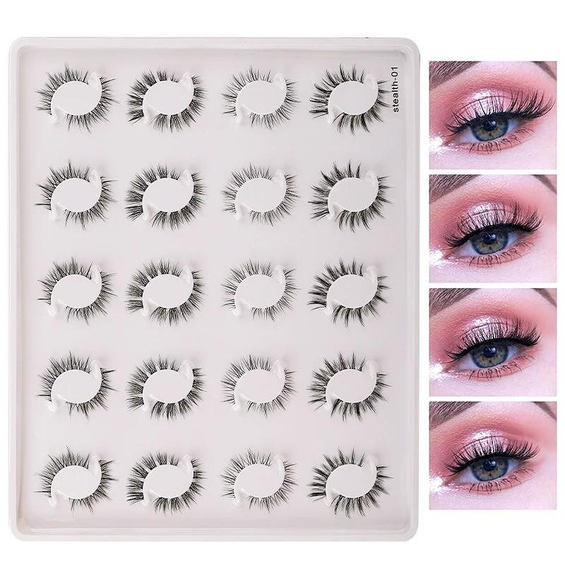 4 Styles Mix 20Pairs Manga Lashes Cosplay Faux Mink Lashes Korean Natural short Full Strip Lashes Invisible Clear Band Fake Lash