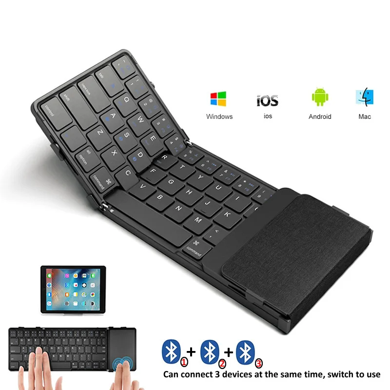 Missgoal-teclado Dobrável sem Fio com Touchpad Bluetooth Recarregável Hebraico Coréia Rússia Tablet Ipad