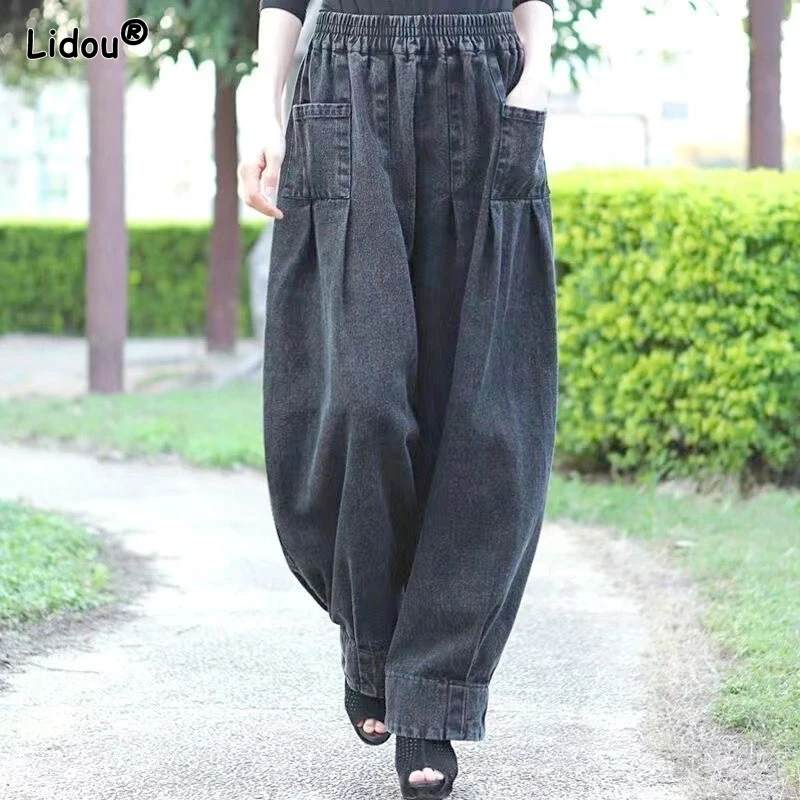 2023 New Spring and Autumn Fashion Trend Versatile High Waist Large Pocket Loose Relaxed Slim Oversize Lantern Pants for Women