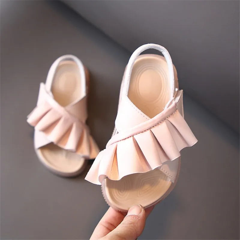 Kids Sandals Girls Summer Toddler Leather Cute Ruffles Soft Sole EU 21-30