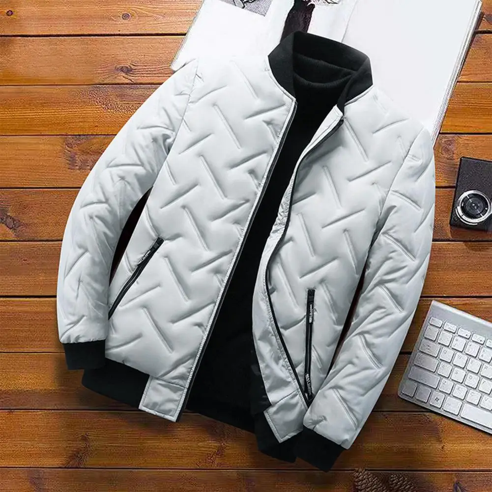 

Popular Men Bomber Coat Male Men Jacket Colors Matching Fluffy Filling Zipper Bomber Jacket Coldproof