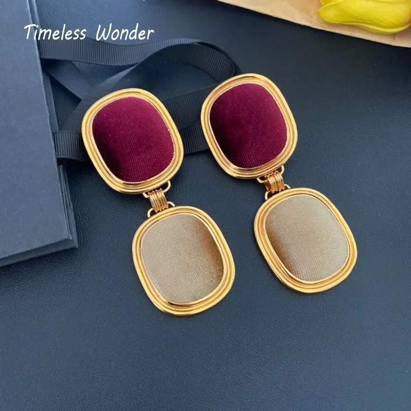 

Timeless Wonder Fancy Velvet XL Geo Clip on Earrings for Women Designer Jewelry Punk Goth Luxury Brand Runway Rare Gift Top 1377