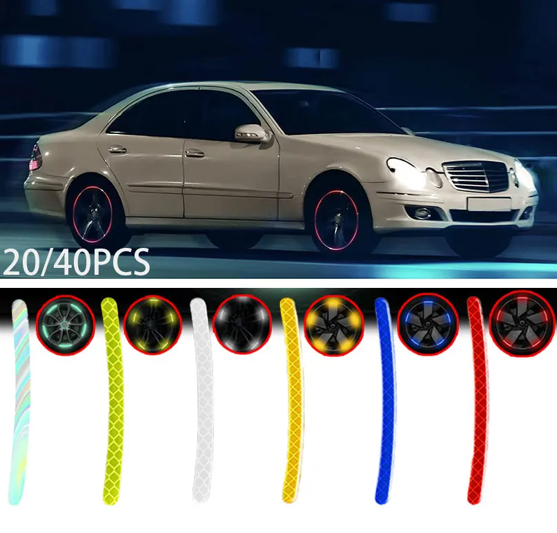 

20/40Pcs Sticker Driving Safety Luminous Universal Sticker Reflective Stripe Tape Car Motorcycle Wheel Hub for Car Accessories