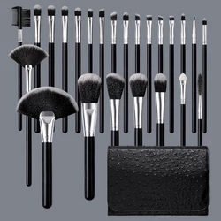Professional 25 - Piece Makeup Brush Set with Black PU Bag and Ombre Bristles (Black)