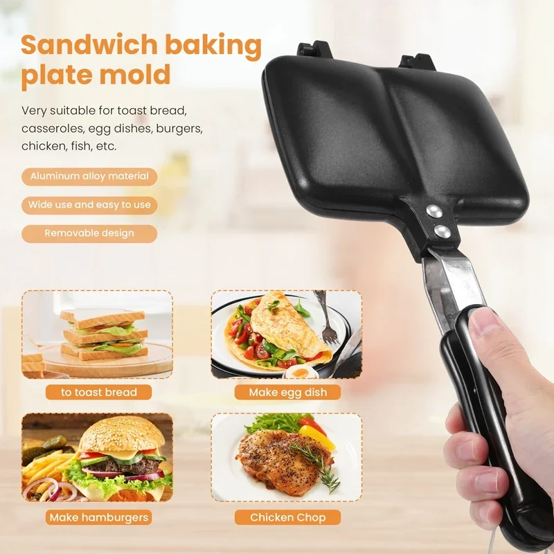 Bread and Toast Breakfast Maker, Toasted Sandwich Maker, Hot Sandwich Pan, Non-Stick Aluminum Removable Flip-Flop Skillet 3