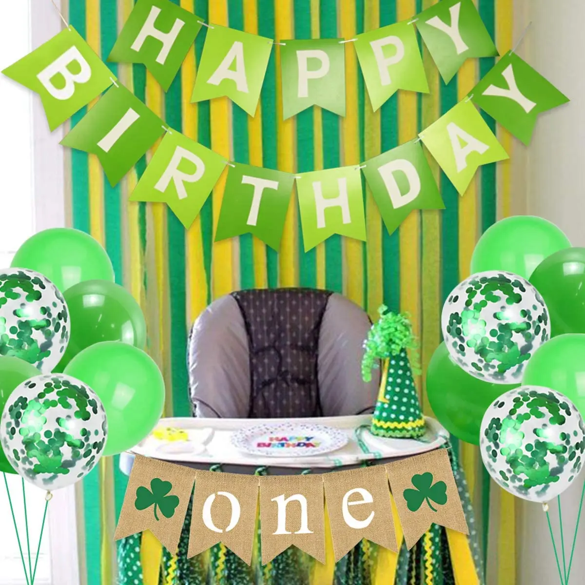 Lucky One Birthday Decorations Girl - St. Patrick's Day Birthday  Decorations, Lucky One Cake Topper, One High Chair Banner, Clover Foil  Balloons