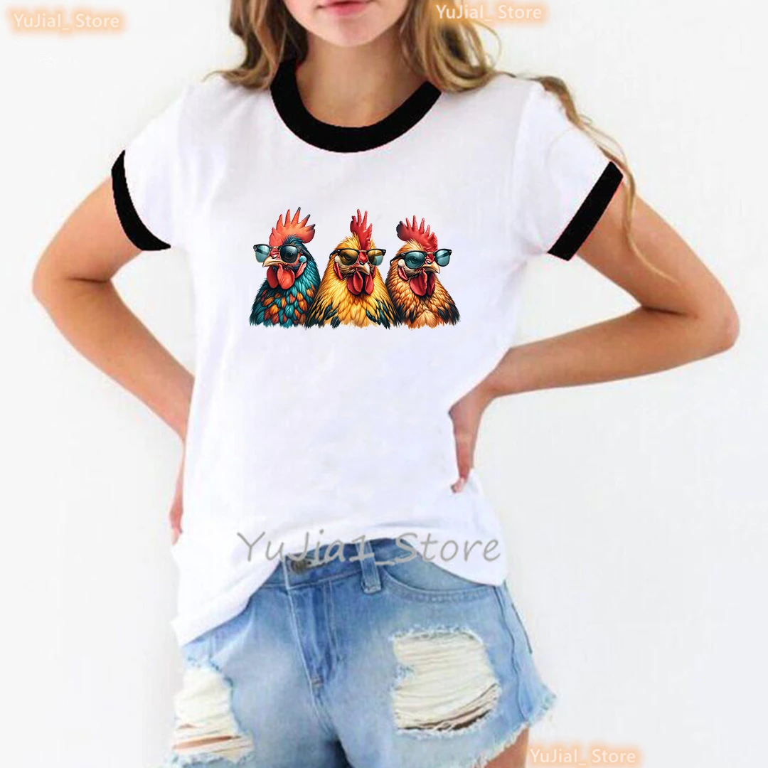Lustiges Huhn gedruckt T-Shirt Damen bekleidung Sommer Mode Kurzarm T-Shirt Femme Harajuku Shirt lässig T-Shirt – Detail 9