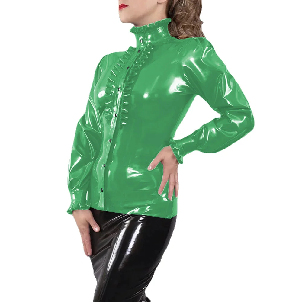 Brightly colored shiny PU ruffled clothing