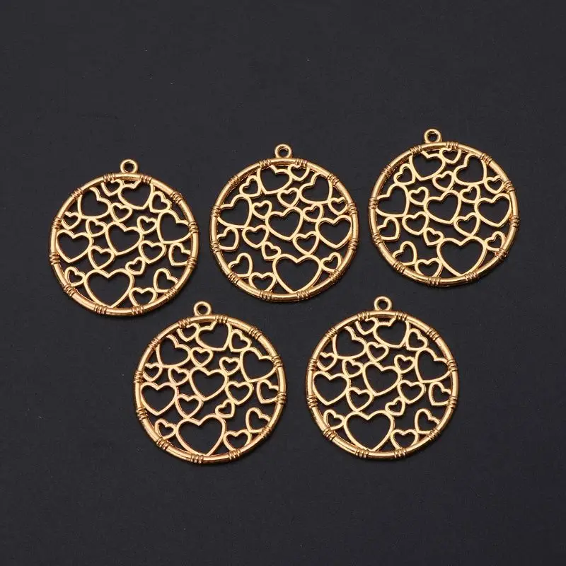 

5 Pcs Round Heart Metal Frame Resin Bezel Setting Blank Pendant for DIY Jewelry