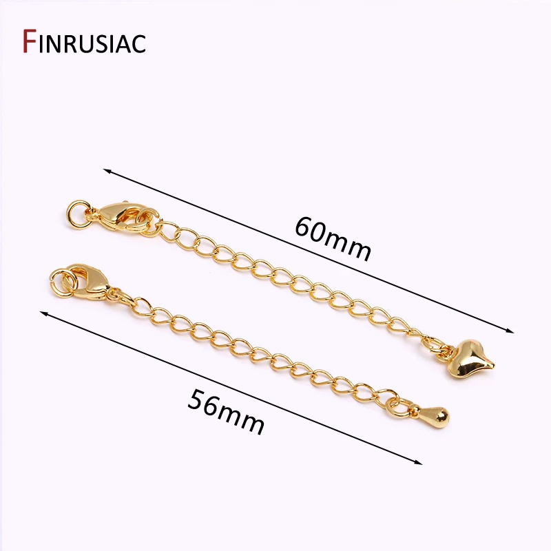 18K 골드 도금 60mm 팔찌 테일 익스텐더 체인, 황동 금속 하트 연장 체인, 쥬얼리 제작 DIY 쥬얼리 액세서리