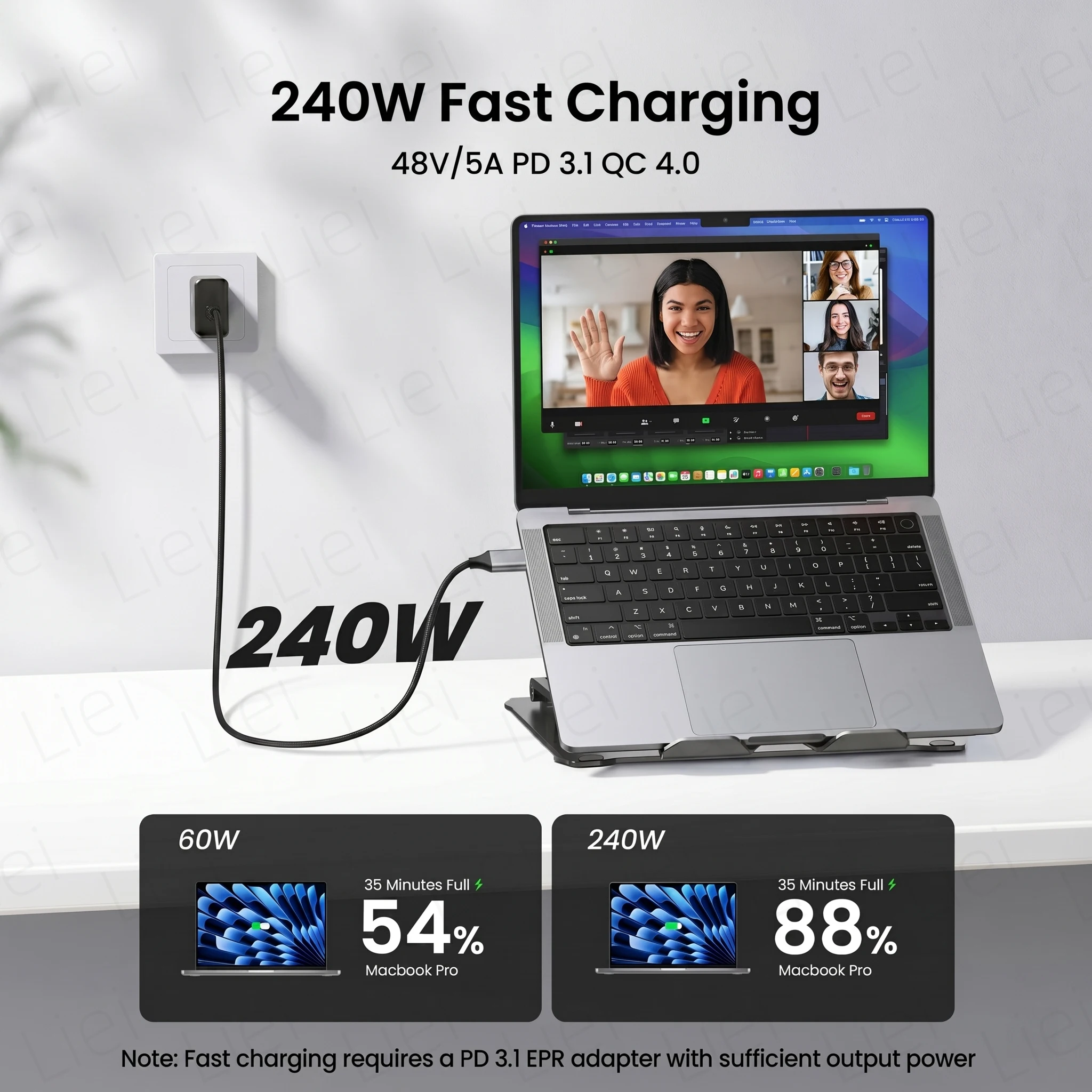 20Gbps USB C 모니터 디스플레이 케이블 USB3.2 Gen2x2 4K@120Hz 240W PD 충전 데이터 전송 비디오 케이블 (휴대용 모니터/노트북용)