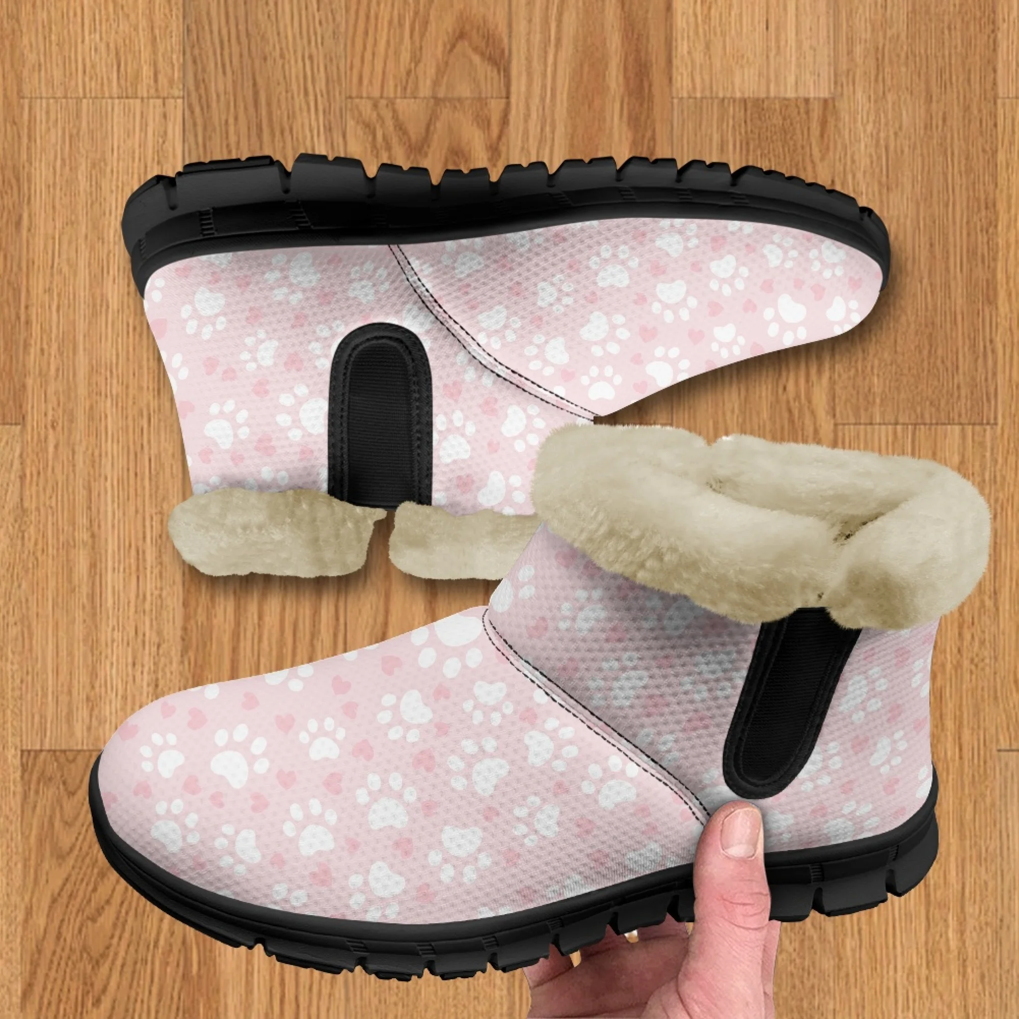 INSTANTARTS Cute Puppy Paw Prints Warm Snow Soft Boots Women Winter Pink Shoes Comfort Casual Non Slip Short Plush Girls Boots