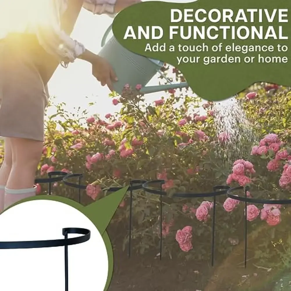 Plant Support Stake 36" Tall Metal Circle Design Peonies Hydrangeas Roses Weatherproof Black Set of 2