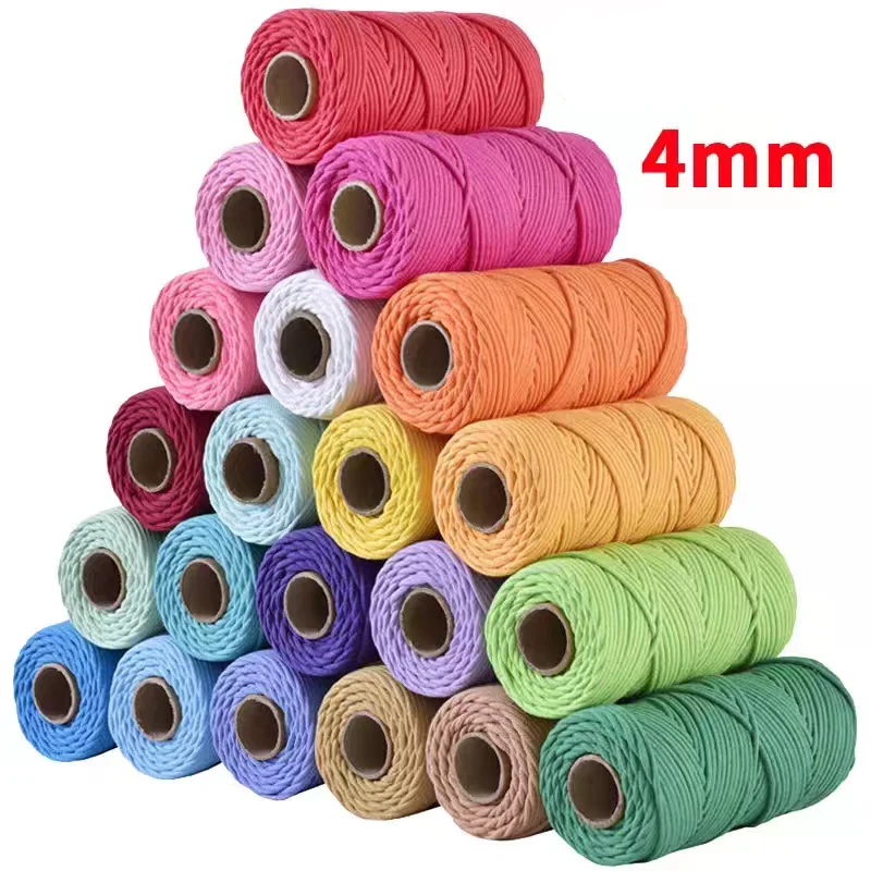 Macrame Cord 4mm 10Meters Natural Cotton Rope Colorful Thread Braided for DIY Crafts Handwork Home Decoration