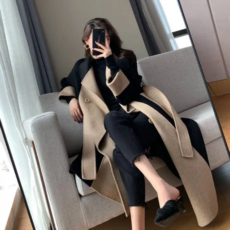 Women Coats Vintage 2023 Autumn Winter Fashion V -Neck Outerwear Long Sleeve Double-breasted Jackets Female Elegant Coats New