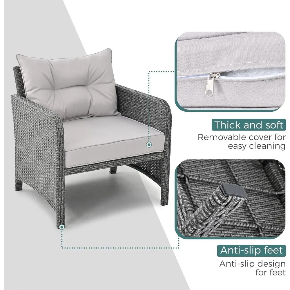 5 Pieces Outdoor Patio Wicker Chairs Set with Ottoman Outside Conversation Furniture Set with Cushions and Coffee 4